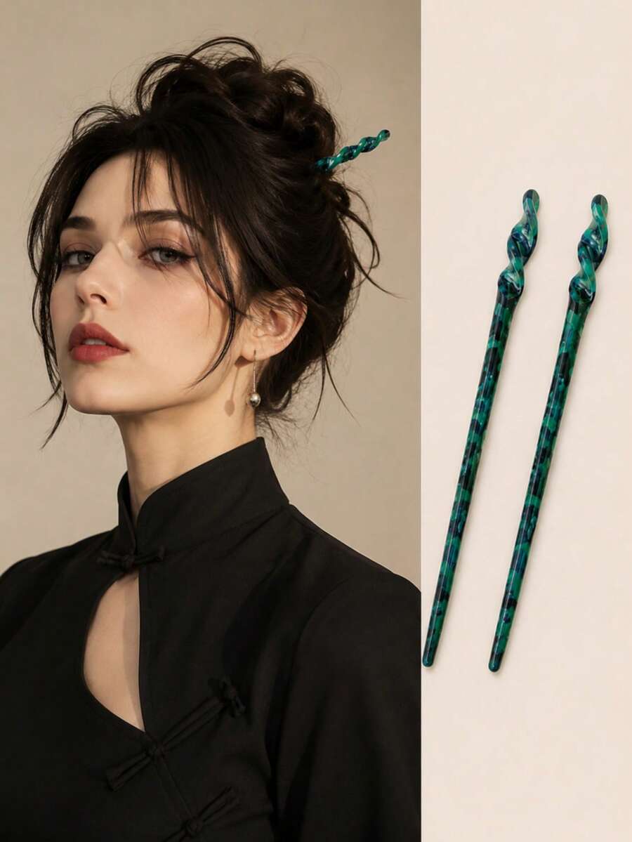 Leopard Print Hair Stick, Casual Bun Hair Clip For Women And Girls, Fashionable Hair Bun Accessory, Suitable For Daily Wear, Party, School And Travel - Multicolor - View 1