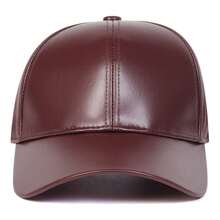 1pc Men's PU Leather Baseball Cap, Solid Color, Adjustable, Sun Protection, Casual Hat Suitable For Spring/Autumn Travel, Beach, Party - Dark Brown - View 3