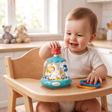 1Pc Baby Toy Press And Spin Fun,3 In 1 Press And Rotate Toy,Baby Activity Ring Toss Game,Carousel Theme Toy,18 Months+ Toddle Education Brain Toy Gift - Multicolor - View 2