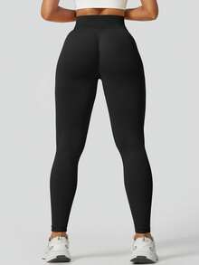 Women's High Waist Seamless Black Leggings, Booty Lift Tummy Control Versatile For Yoga Pilates Gym Workout, Sportswear - Black - View 7
