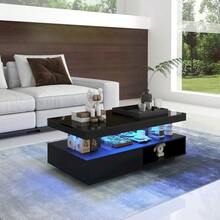 Black Coffee Table With Accents, 95x50x42.5 Cm: Includes 4 Glass Panels, 2 Drawers, And 2 Open Compartments, Ideal For Living Room Storage, Coffee Table - Black - View 1