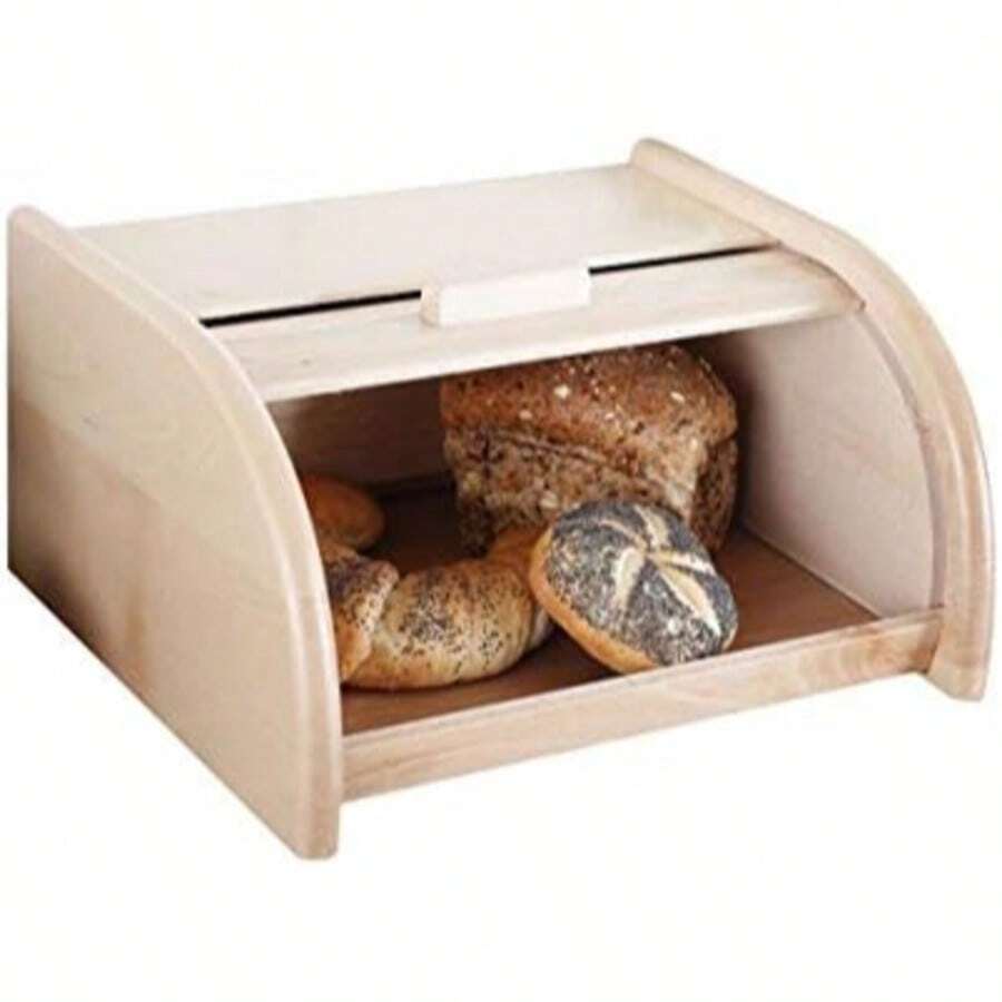 1pc Wooden Roll Top Bread Box Storage Bin, Countertop Bread Keeper Holder Container For Kitchen Cabinet (Medium/Large Size Available) - View 1