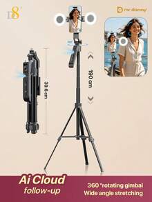 D8 1.8m Smart Auto-Tracking Gimbal Tripod, AI Face Tracking Joystick Stabilizer, Anti-Shake, 360° Horizontal & Vertical Rotation, Aluminum Alloy Extendable Selfie Stick, 4-Leg Stable Phone Holder, Suitable For Selfie, Video Vlog - View 10