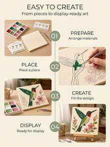1pc DIY Sea Glass Mosaic Art Kit, Includes Hummingbird, Bee And Other Artistic Patterns, Contains Colored Glass Pieces, Display Stand And Other Tools, Can Make Handmade Holiday Wall Decor, Ideal Gift Choice - Multiple Styles - View 4
