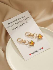 2pcs Dainty Rhinestone Butterfly Keychain, Inspirational Encouragement Gift Bag Charm, Aesthetic Backpack Accessories, Key Ring For Teen Girls - Multicolor - View 6