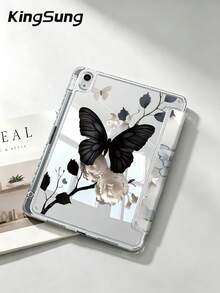 Kingsung Dark Butterfly & Flower Pattern Y-Shaped Folding Acrylic Tablet Case Compatible With Samsung Tablets/Pad Mini6/7/9.7/10.2/10.5/10.9/12.9/Pro 11, 10th Generation, Protective Cover Supports Multi-Angle Adjustment, Six Ways To Place The Bracket, Built-In Pen Slot, Anti-Drop Protection, Automatic Wake/Sleep.Compatible With Kindle Paperwhite 12th Gen 2024,Kindle 11th Gen 2022,Clara Colour. - Multicolor - View 2