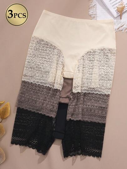 3 piezas de bragas para mujer, unicolor con contraste de encaje, patrón floral elegante, bragas hipster sin costuras, suaves y cómodas, adecuadas para fitness, yoga, ciclismo y otros deportes.