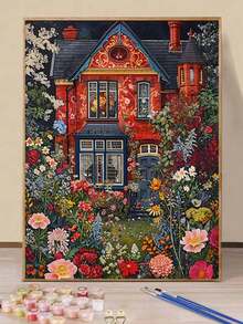 1 Digital Oil Painting Set, DIY Oil Painting Set, House Oil Painting Set Full Of Flowers, DIY Adult Hand-Painted For Gift Home Wall Decoration. - A - View 1