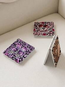 1pc Y2K Leopard Print Portable Makeup Mirror, Double-Sided Folding Pocket Mirror, PU Leather Travel Makeup Mirror (Leopard, Heart, Bow, Cherry, Lips, Glitter & Rhinestone Patterns), Mini Handheld Makeup Mirror For Women, Y2K Style Beauty Accessory Gift - Multicolor - View 7