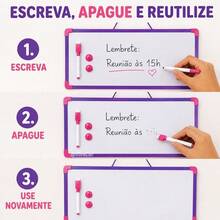 Quadro Branco Magnético Dupla Face 25x35cm com Caneta Apagador 2 Ímãs para Pendurar - Roxo - Visão 7