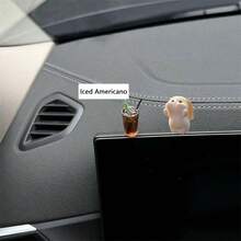 2pcs Healing Little Rabbit American Coffee Car Dashboard Decor/Car Interior Center Console Ornament/Mini Car Display Screen Office Computer Decoration - American Style Bunny - View 4