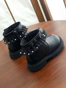 Sepatu Bot Pendek Putri Modis untuk Anak Perempuan, Model Baru Musim Gugur 2026, Motif Hati & Pita untuk Balita - Hitam - View 3