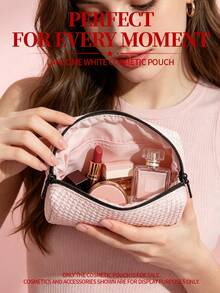 Limited Edition Lancôme Soft Knit Woven Small Toiletry Bag, Flat Trapezoid Wide Opening Portable Makeup & Skincare Storage Organizer Bag LANCOME-GIFT-18 - Baby Pink - View 8
