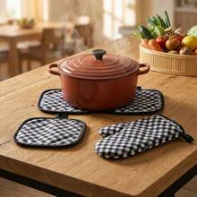 Heat-Resistant Gloves And Pads Set, Fashionable Printed Pattern, Suitable For Baking, Cooking, Grilling - View 7