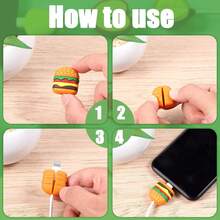 5pcs Cartoon Hamburger Hot Dog Strawberry Charging Cable Protector Compatible With Apple, Anti-Breakage Cable Protector Design, Fun Gift For Phone Data Cable - Multicolor - View 4