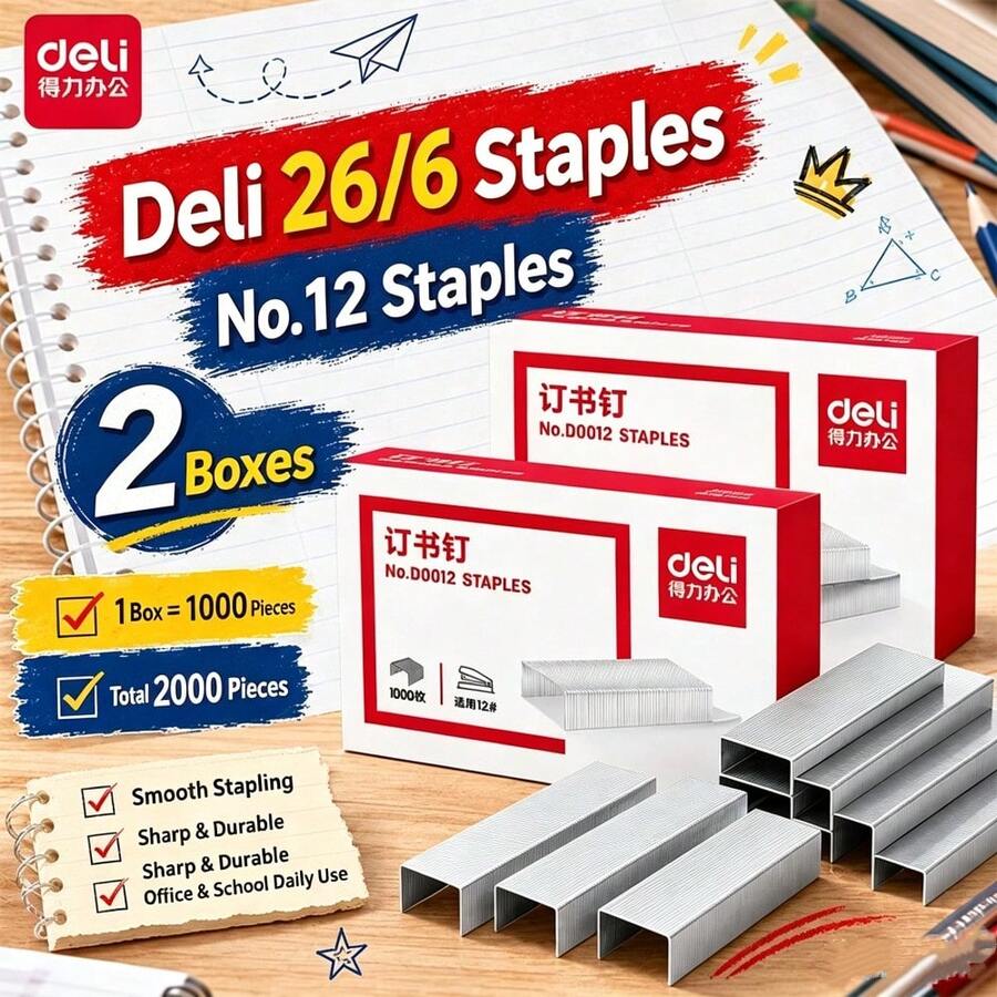 Staples 1000 PCS/Kotak Staples 12# untuk 25 Halaman, Staples Berkekuatan Tinggi Mudah Menembus untuk Mesin Staples Meja Kecil untuk Kantor dan Rumah, Perlengkapan Sekolah. - 12# - View 1