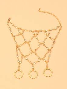 FAAABULS 1pc Gold Shiny Crystal Fishnet Back-Of-Hand Bracelet, Women's Wedding Party Photo Accessory - Multicolor - View 3