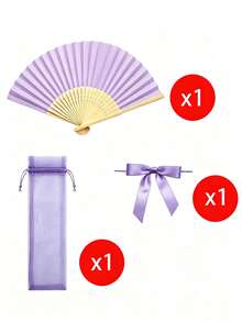 Light Purple Folding Fan Set, Including A Fan, A Small Pouch, And A Bow; A Portable Folding Fan Set Suitable For Weddings, Parties, And Event Decor. - Multicolor - View 12