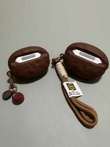 1 Cute 3D Coffee Bean Silicone Earphone Protective Case, For AirPods4/Pro/Pro 2/Pro 3, Shockproof Earphone Protective Case, With Keychain And Latte Charm - Coffee Brown - View 7