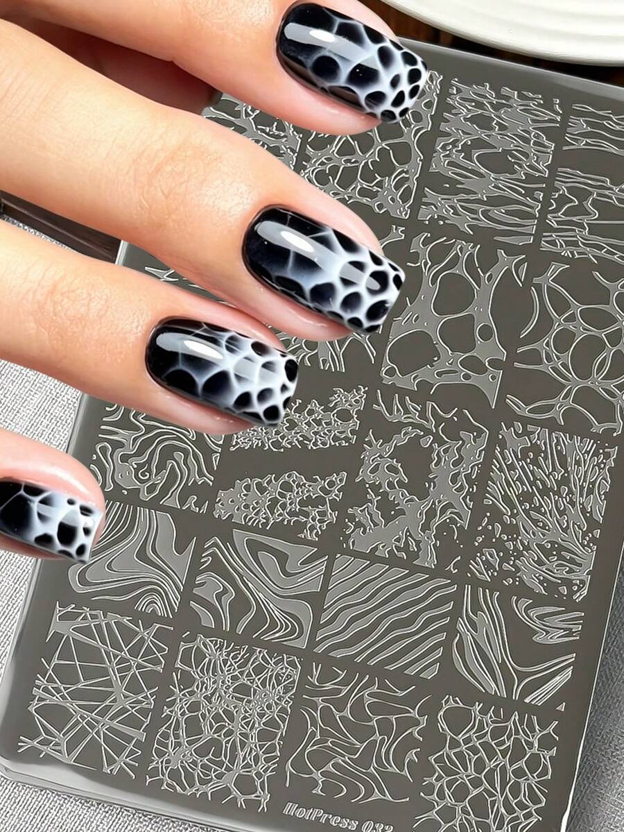 1Pc Abstract Texture Nail Art Stamping Plate 3D Marble Swirl Bubble Mesh Splatter Cracked Line Pattern Reusable Stainless Steel Nail Printing Template Nail Transfer Stencil For DIY Manicure Nail Salon Decor Tools - Multicolor - View 1