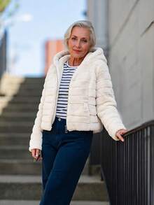 Women's Faux Fur Hooded Pocket Jacket - Perfect Choice For Autumn/Winter - White - View 3