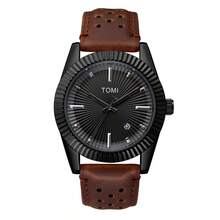 TOMI Men's Quartz Watch Round Sunray Dial Calendar Perforated Breathable Leather Strap Business Casual Men's Watch Multi-Color Options Daily Versatile Holiday Gift - one-size - View 12