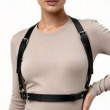 Women's Adjustable Gothic PU Leather Body Harness Vest, Buckle Shoulder & Waist Straps Punk Accessory, Suitable For Halloween Cosplay, Carnival Party And Club Outfits - Black - View 3
