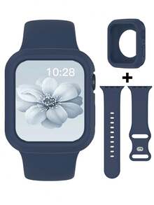 2合1運動矽膠錶帶與錶殼，相容 40mm、41mm、42mm、44mm、45mm、46mm 與 49mm 尺寸。柔軟舒適鉚接矽膠錶帶與防震鏤空矽膠保護殼，適用於 Series Ultra/12/11/10/9/8/7/6/5/4/SE 機型。中性防水運動錶帶與錶殼套組 - 矽膠錶帶+錶殼-午夜藍 - 查看 6