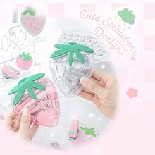 9pcs Set Alat Tulis Stroberi Lucu, Set Organizer Kantor Mini untuk Meja, Perlengkapan Siswa Gaya Jepang yang Lucu: Stapler, Gunting, dan Dispenser Selotip, Cocok untuk Anak Perempuan - MultiWarna - View 5