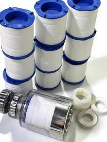 Kitchen Faucet Tap Water Purifier Filter, 1 Set/10‑Pack, 1 Short Swivel Boost Anti‑Splash Head, 3 Spare Thread Gaskets, 6 Replacement Filter Cartridges - View 2