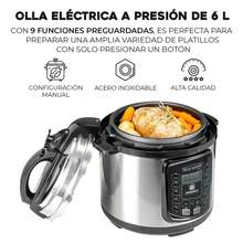 Olla de Presión Multifuncional digital capacidad de 6 Litros  - 9 Programas Automáticos - Arrocera, Vaporera, olla presión y Cocción Lenta, incluye accesorios, ideal para  frijoles, pollo, carne, arroz, multigranos - Tipo de Enchufe A USA (110-127V) - Ver 5