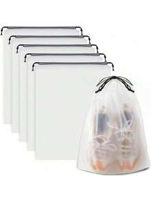 6/12pcs Transparent Plastic Storage Bags, Portable Travel Shoe Bags, Waterproof Drawstring Shoe Storage Bags, Unisex - View 7