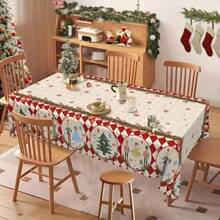 1pc Nutcracker Style Christmas Tablecloth, Red And White Plaid Border With Christmas Fairy Tale Pattern, Like A Magical Story Of Nutcrackers, Suitable For Christmas Family Dinner And Holiday Party, Transform Your Dining Table Into A Joyful Stage - A - View 3