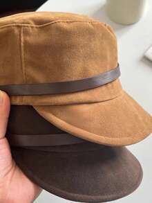 Autumn Fashion Belt Buckle Suede Flat Top Cap Women Niche Design Versatile Baseball Cap Equestrian Hat - Multicolor - View 5