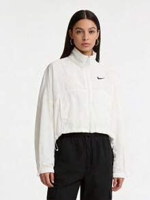 Nike Sportswear Logo Print Zip-Up Stand Collar Windproof Sun Protection Batwing Sleeve Woven Jacket Women's - White - View 8