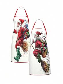 4pcs/Set Christmas Cartoon Character Print Aprons, Penguin Santa Claus Snowman Elf Patterns, Kitchen Cooking Baking Aprons, Suitable For Holiday Party Home Decor - Multicolor - View 9
