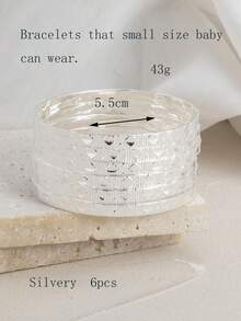 6pcs Fashionable Personalized Unique Design Metal Geometric Chunky Rhombus Stackable Bracelets - Multicolor - View 7