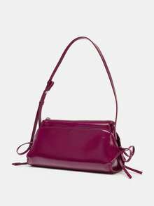 European And American Fashion Solid Color Bow Patent Leather Shoulder Bag - Hot Pink - View 3