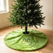 The Grinch قطعة واحدة تنورة شجرة عيد الميلاد ذات الطابع، تنورة شجرة عيد الميلاد الطويلة من الفرو الناعم مع طباعة وجه مضحكة - متعدد الألوان - مشاهدة 4