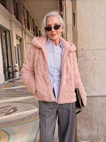 Women's Faux Fur Hooded Pocket Jacket - Perfect Choice For Autumn/Winter - Pink - View 3
