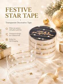 1pc Christmas Star Gift Packaging Sticker Tape, Transparent Decorative Packaging Seal Sticker, Holiday Gift Box Bag Seal Label, Suitable For Gifts, Party Favors, Envelopes DIY Gift Decoration Supplies - Multicolor - View 4