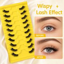 10 Pairs Half Lashes Rich, Fluffy, Soft, Naturally Curled, Slender, Simulated Light European And American Style Eyelashes, Enlarged Eyes, Reusable For Daily Commuting Makeup, A Must-Have For Lazy People, Portable And Suitable For Various Occasions - View 11