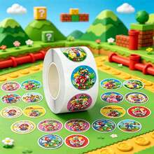 SUPER MARIO BROS. 1set/500pcs Classic Round Roll Stickers, A Variety Of Cartoon Character Styles, Easy To Cut And Use, Party Decoration, Stationery Stickers, High-Value Gifts For Children. (Stochastic Style) - Multicolor - View 1