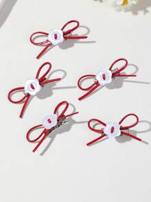 10pcs Girls Multi-Color Flower Bow Hair Clips Hair Accessories Headwear Top Clip Back Clip Side Clip Alligator Hair Clip Daily Use - Red - View 4