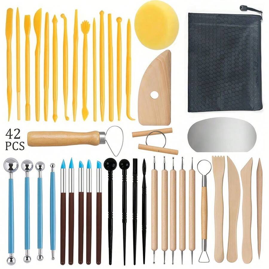 42pcs Clay Sculpture Tool Set, Pottery Plastic Carving Knives And Ball Stylus Dotting Tools, DIY Handmade Clay Modeling Tool Kit, Suitable For Art Handmade Clay Pottery Sculpture Beginners - 42-piece Clay Tool Set - View 1