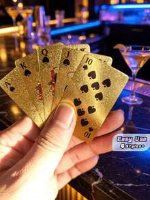 1pc Gold Foil Mini Playing Cards Boxed, Waterproof Pocket Playing Cards, Creative Christmas Stocking Filler, Bachelorette Party Favor Bag Filler, Wedding Guest Favor, Fun Travel Tabletop Game Gift - Gold - View 1