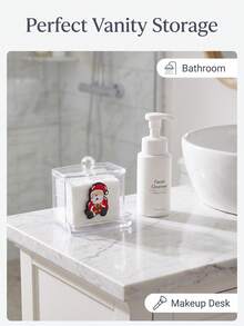 Santa Claus Christmas Tree Cosmetic Storage Box, Cute Christmas Theme Storage Box, Portable Transparent Plastic Cotton Swab Organizer, Suitable For Bathroom Or Vanity Holiday Decor Container - Multicolor - View 2