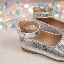 2026 Newest Girls' Shoes, Princess Style Silver Cracked Pattern Glitter Flat Shoes, Comfortable And Breathable, Suitable For School, Party, Outdoor, Wedding - Silver - View 7