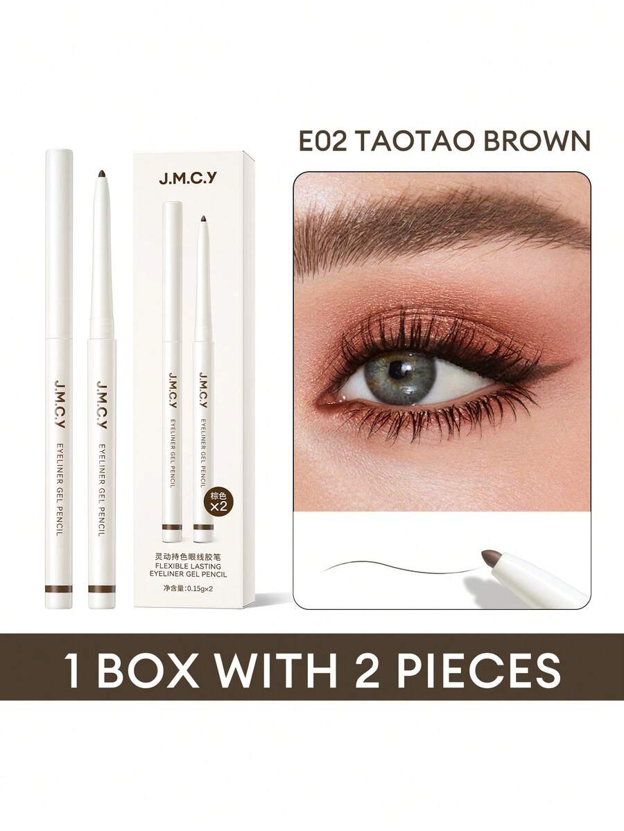 J.M.C.Y 2pcs Slim Eyeliner Pencil, Waterproof Sweat-Proof Long-Lasting Smudge-Proof, Brown Smooth Pigmented, Beginner-Friendly Break-Resistant Makeup, Daily Commute, Holiday Gift Essential - E02 BROWN - View 1