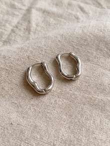 2pcs Ins Minimalist Asymmetrical Geometric U-Shaped Ear Cuffs, Niche Personalized Metal Earrings, High-End Versatile Women's Jewelry - 1852 Silver - View 4